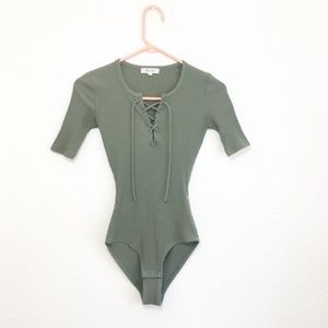 Madewell Green Ribbed Bodysuit Top